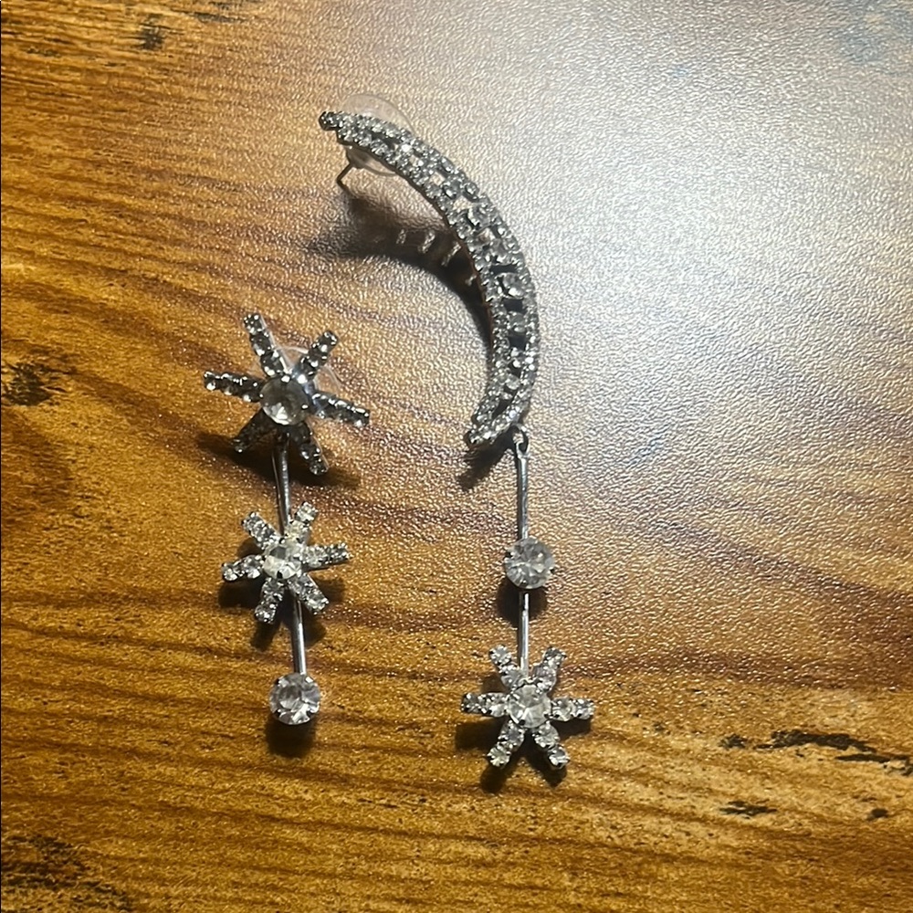 Elegant Silver Star and Crescent Earrings